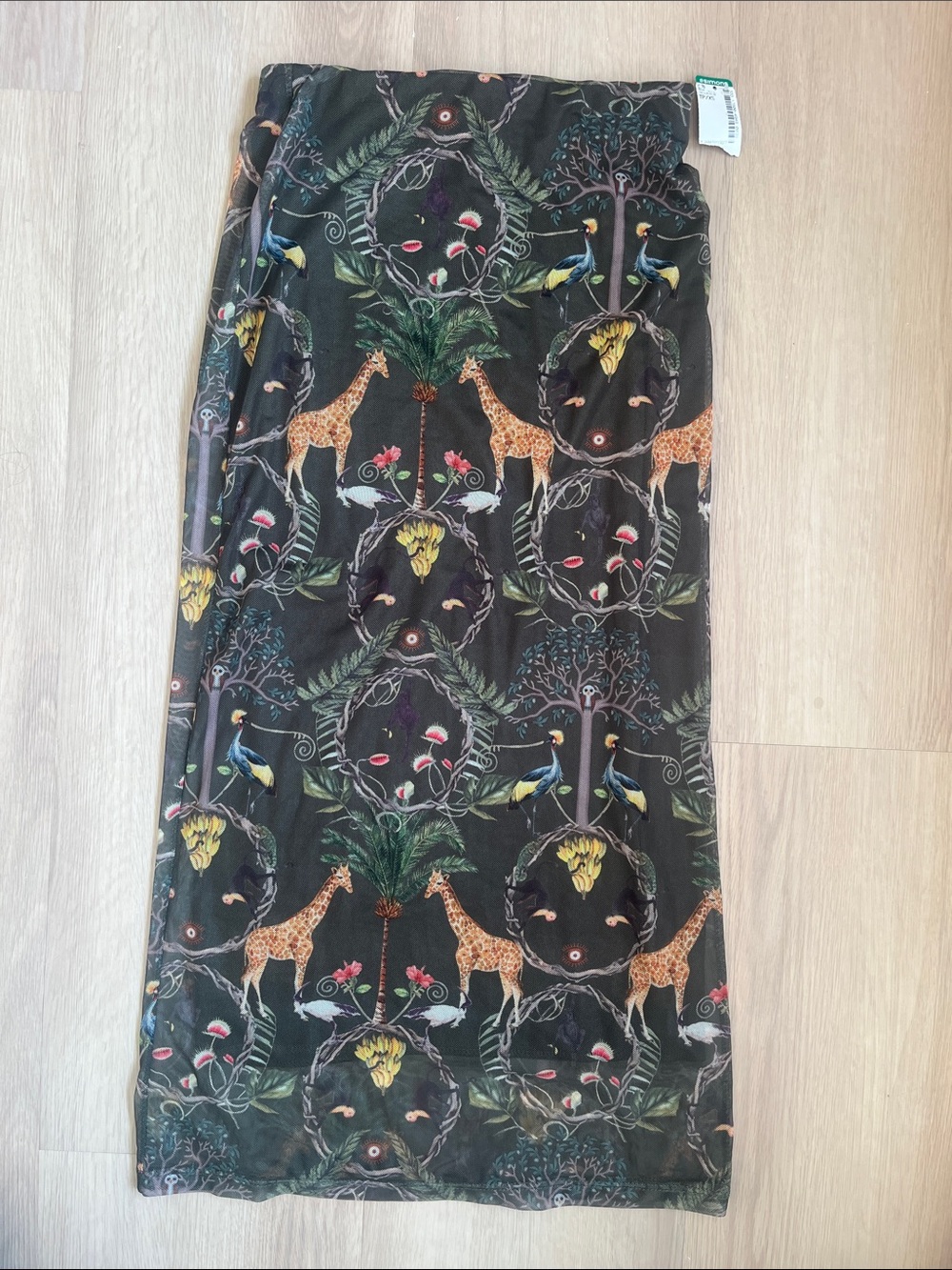 Twik Par Simons Sheer Mesh Midi Skirt Vintage Jungle Botanical Print XSmall NWT